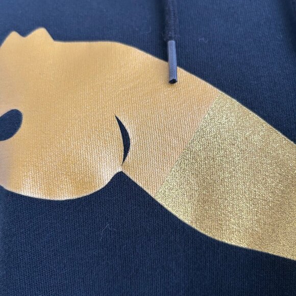 PUMA GLAM OVERSIZED HOODED DRESS XL Black w/ Metallic Gold Logo Sport Casual - Picture 5 of 12